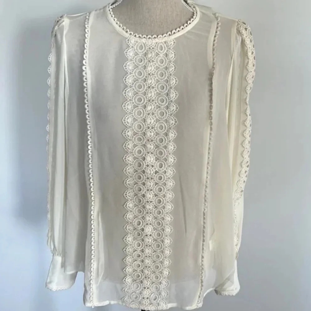 ✅Joie Sheer Detailed Ivory LONG SLEEVE TOP - Picture 2 of 6